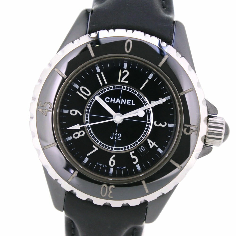 シャネル CHANEL J12 腕時計 H0680 ステンレススチール×レザー ブラック クオーツ  ...