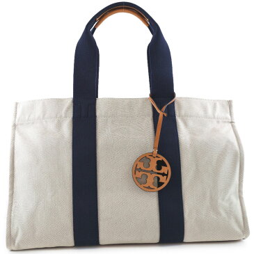 【店内10〜50%OFF★6/11(木)01:59まで!楽天スーパーセール】【Tory Burch】トリーバーチ ボストンバッグ キャンバス ベージュ 青 ユニセックス トートバッグ【中古】Sランク