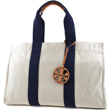 【店内10〜50%OFF★6/11(木)01:59まで!楽天スーパーセール】【Tory Burch】トリーバーチ ボストンバッグ キャンバス ベージュ 青 ユニセックス トートバッグ【中古】Sランク