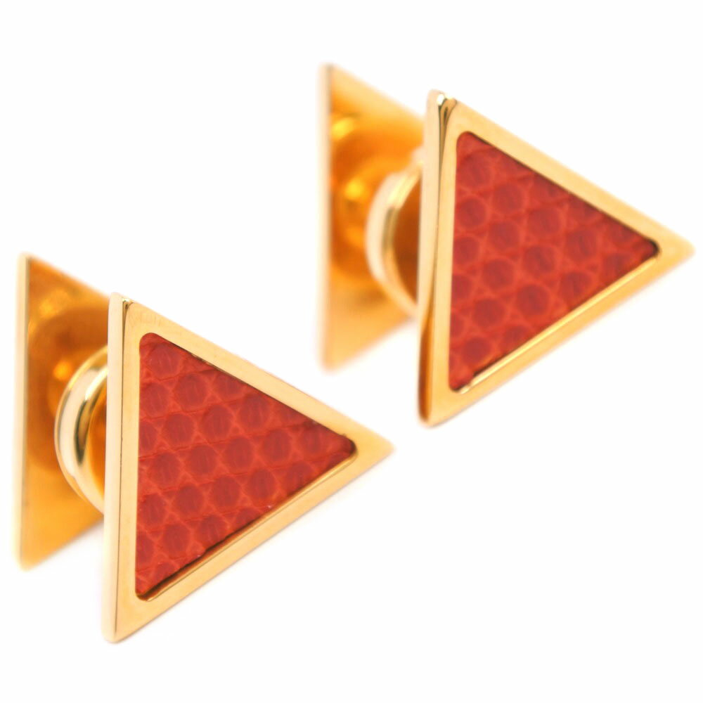 【スーパーセール10％OFF対象】エルメス HERMES 三角形 カフス 金メッキ×リザード レッド ゴールド triangle メンズ【中古】Aランク