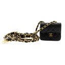 シャネル CHANEL チェーンポシェット ウエストバッグ マイクロ マトラッセ 希少ビンテージ ラムスキン 黒 スナップボタン Chain pochette ...