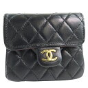 シャネル CHANEL チェーンポシェット ウエストバッグ マイクロ マトラッセ 希少ビンテージ ラムスキン 黒 スナップボタン Chain pochette レディース【中古】Aランク