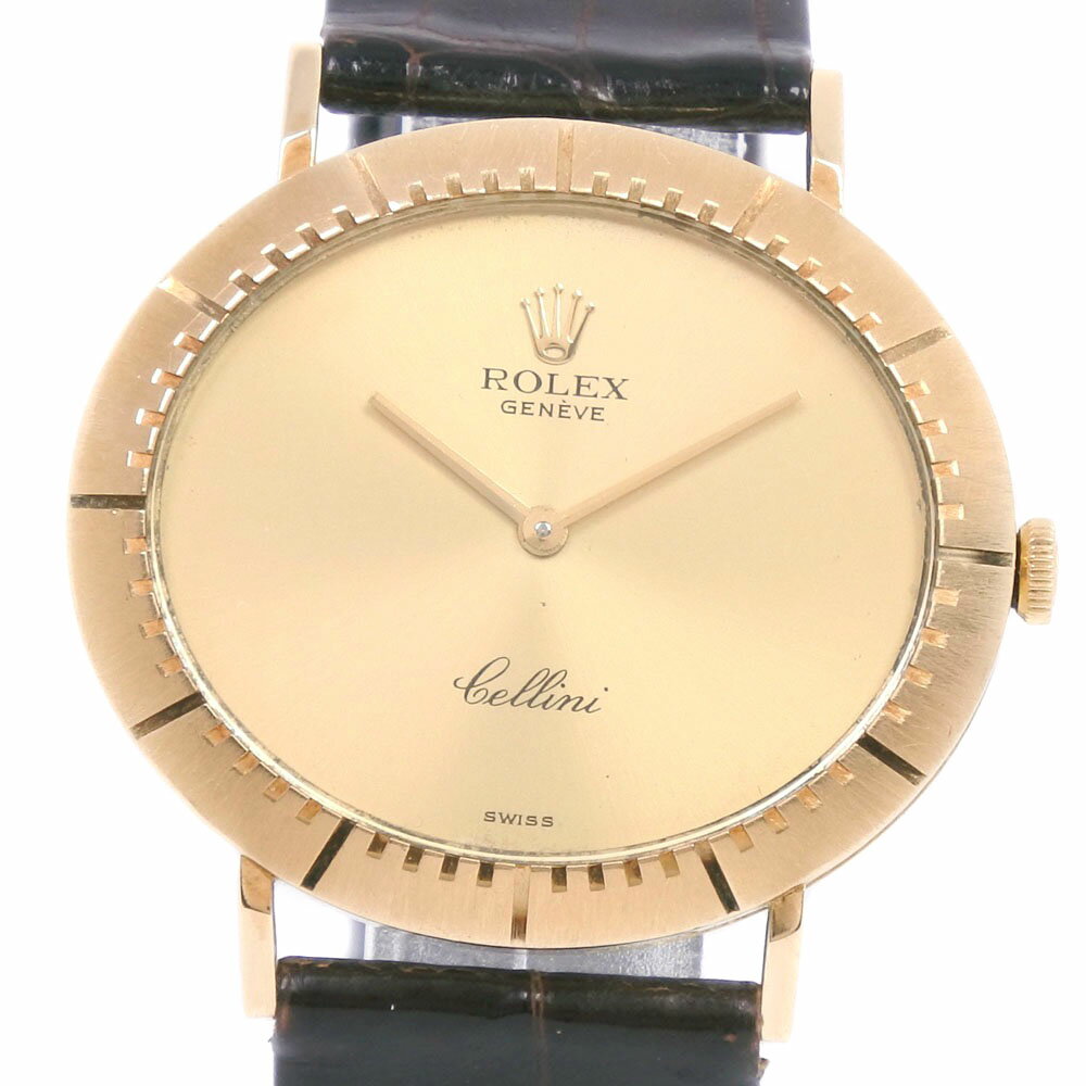 ロレックス ROLEX チェリーニ　 腕時計 cal.1600 4083 K18イエローゴールド×レザー 自動巻き ゴールド文字盤 Cherini メンズ【中古】