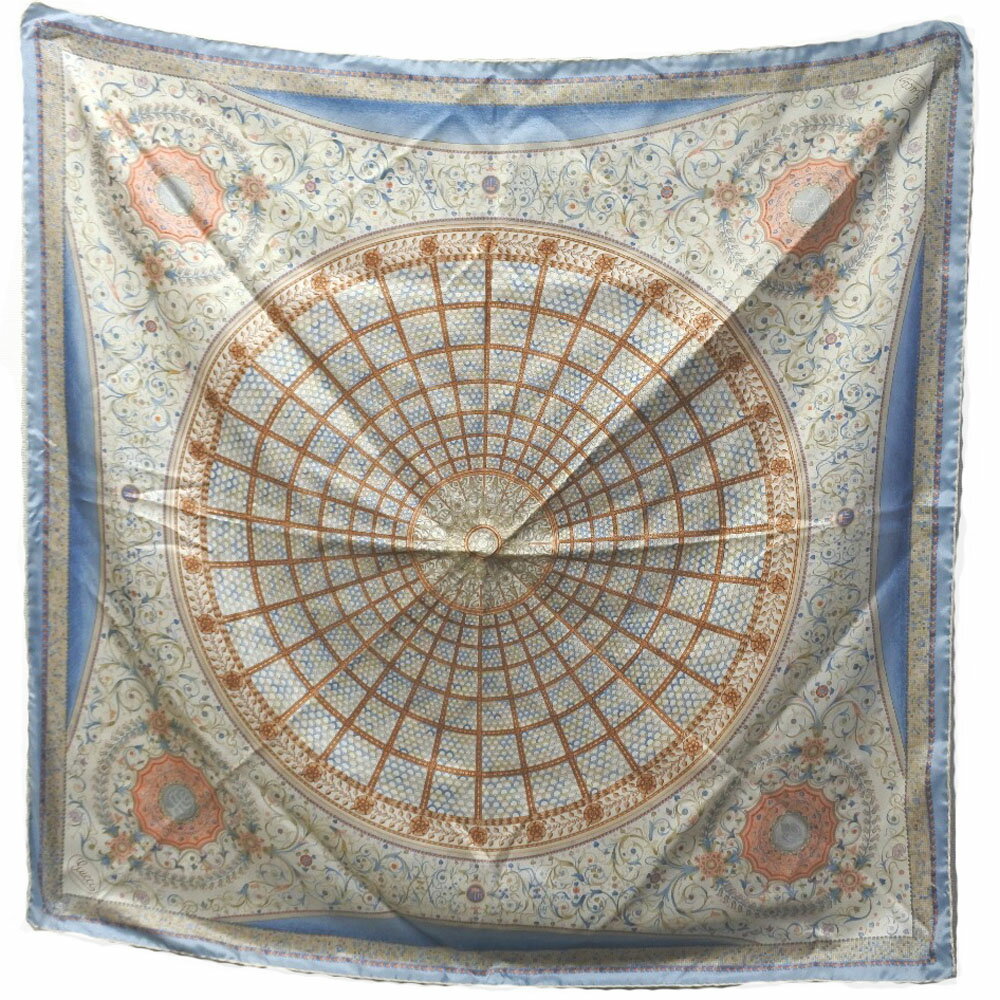 【GUCCI】グッチ 花柄 シルク 水色 レディース スカーフ【中古】Aランク
