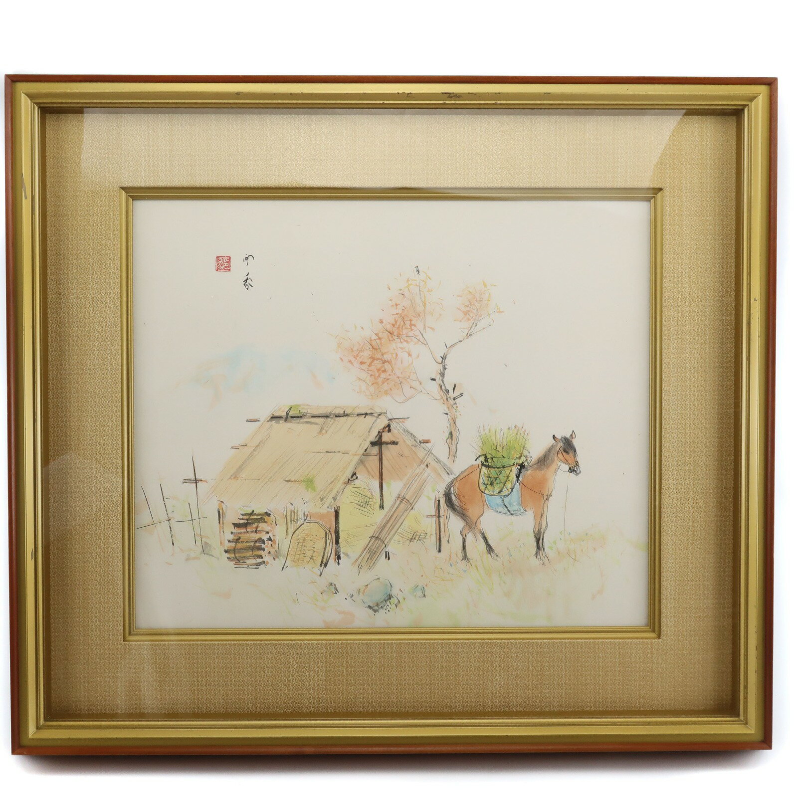 堂本印象 野子屋と馬 11号 絵画 ゴールド Insho Domoto Nokoya and horse No.11 ユニセックス【中古】A-ランク