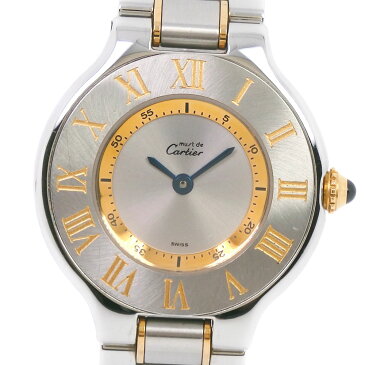 【CARTIER】カルティエ マスト21 W10073R6 ステンレススチール×K18イエローゴールド クオーツ アナログ表示 レディース シルバー文字盤 腕時計【中古】A-ランク