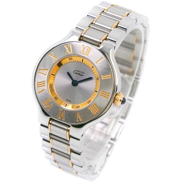 【CARTIER】カルティエ マスト21 W10073R6 ステンレススチール×K18イエローゴールド クオーツ アナログ表示 レディース シルバー文字盤 腕時計【中古】A-ランク