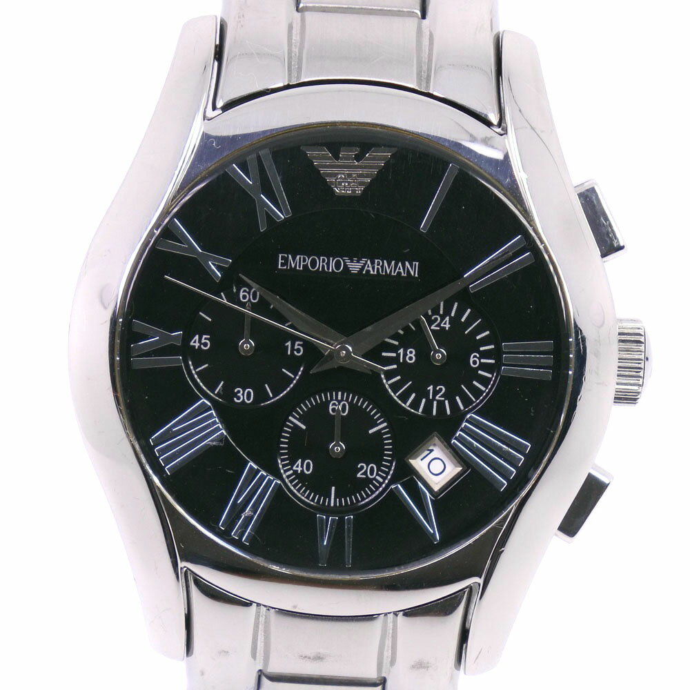 エンポリオ アルマーニ ARMANI 腕時計 AR-0673 ステンレススチール クオーツ クロノグラフ 黒文字盤 メンズ【中古】
