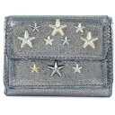 ジミーチュウ JIMMY CHOO スタースタッズ 三つ折り財布 カーフ メタリックシルバー スナップボタン Star studs レディース【中古】