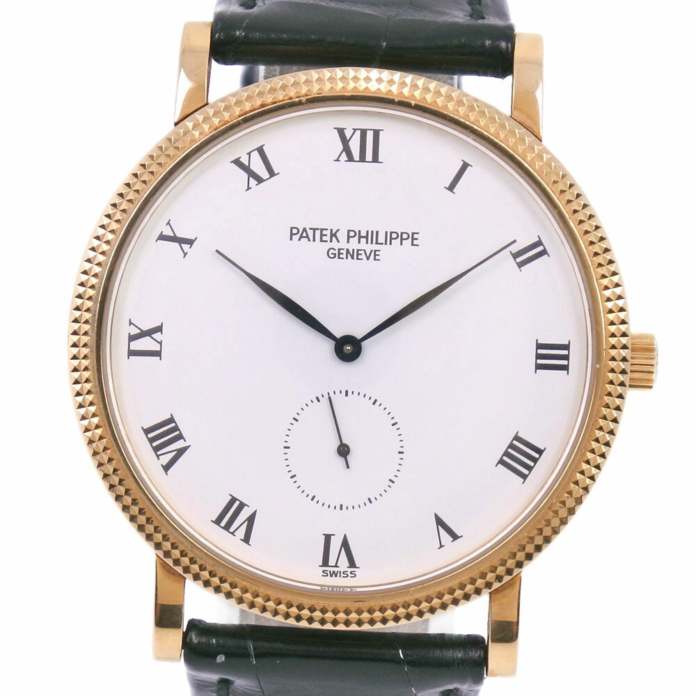 パテックフィリップ PATEK PHILIPPE カラトラバ 腕時計 cal.215 3919 K18イエローゴールド×レザー 黒 手巻き 白文字盤 Calatrava ユニセックス【中古】A-ランク