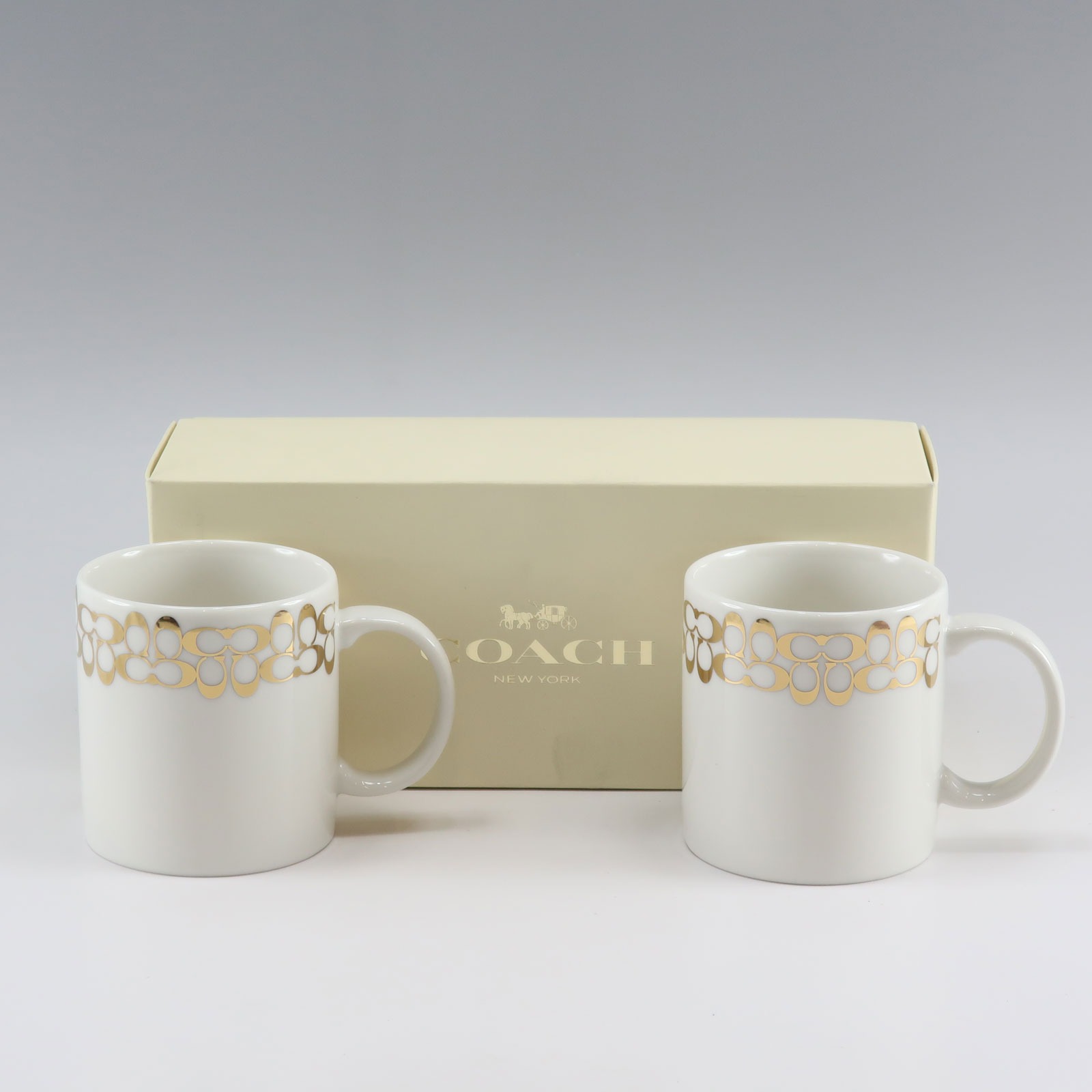 【COACH】コーチ シグネチャー マグカップ×2 ポーセリン ホワイト 食器【未使用】Sランクのサムネイル