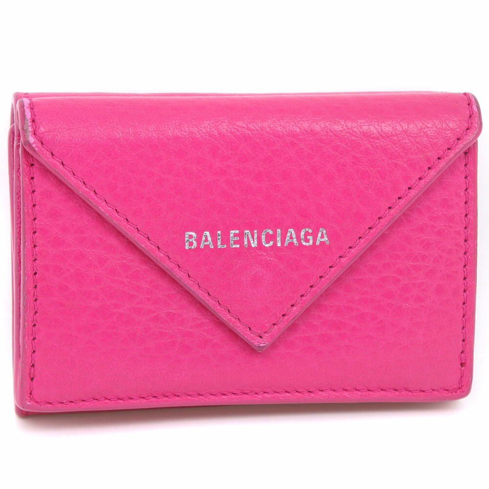 【BALENCIAGA】バレンシアガ ペーパーミニ 391446 レザー ピンク レディース 三つ折り財布【中古】