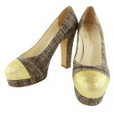 【全商品ポイント5倍】シャネル CHANEL ハイヒール パンプス パテントレザー×ジュート ゴールド/茶 High heels レディース【中古】
