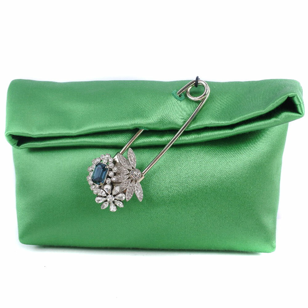 バーバリー BURBERRY PIN CLUTCH クラッチバッグ ポーチ 4075558 レーヨン×シルク 緑 マグネットタイプ PIN CLUTCH レディース【未使用】Sランク