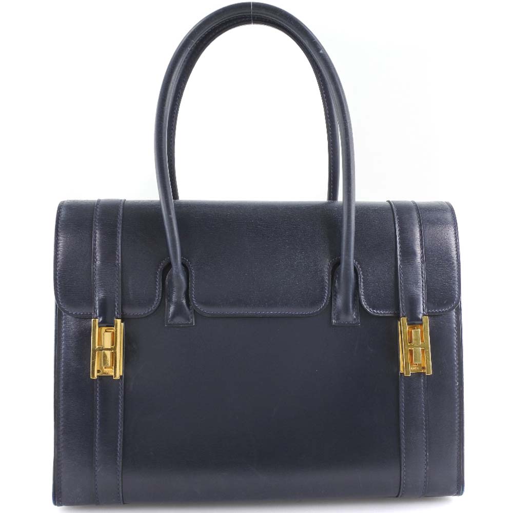 【全品10％OFF】エルメス HERMES ドラッグ27 ハンドバッグ ボックスカーフ フランス製 ネイビー フラップ Drug 27 レディース【中古】のサムネイル