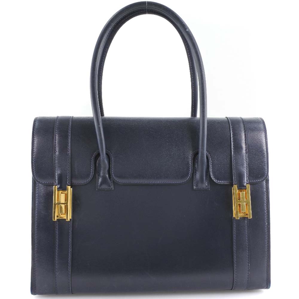 【スーパーセール10％OFF対象】エルメス HERMES ドラッグ27 ハンドバッグ ボックスカーフ フランス製 ネイビー フラップ Drug 27 レディース【中古】