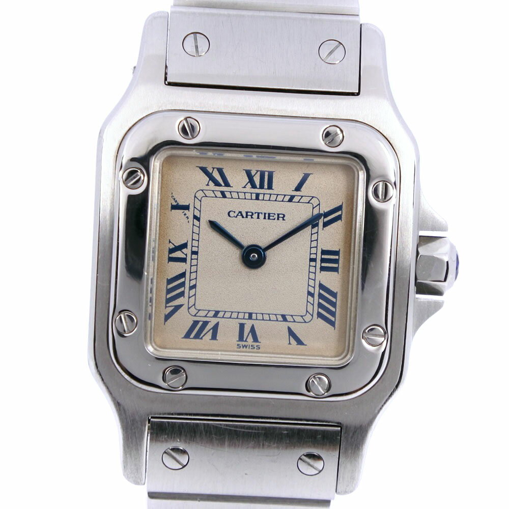 【CARTIER】カルティエ サントスガルベSM W20056D6 ステンレススチール シルバー クオーツ アナログ表示 レディース ベージュ文字盤 腕時計【中古】