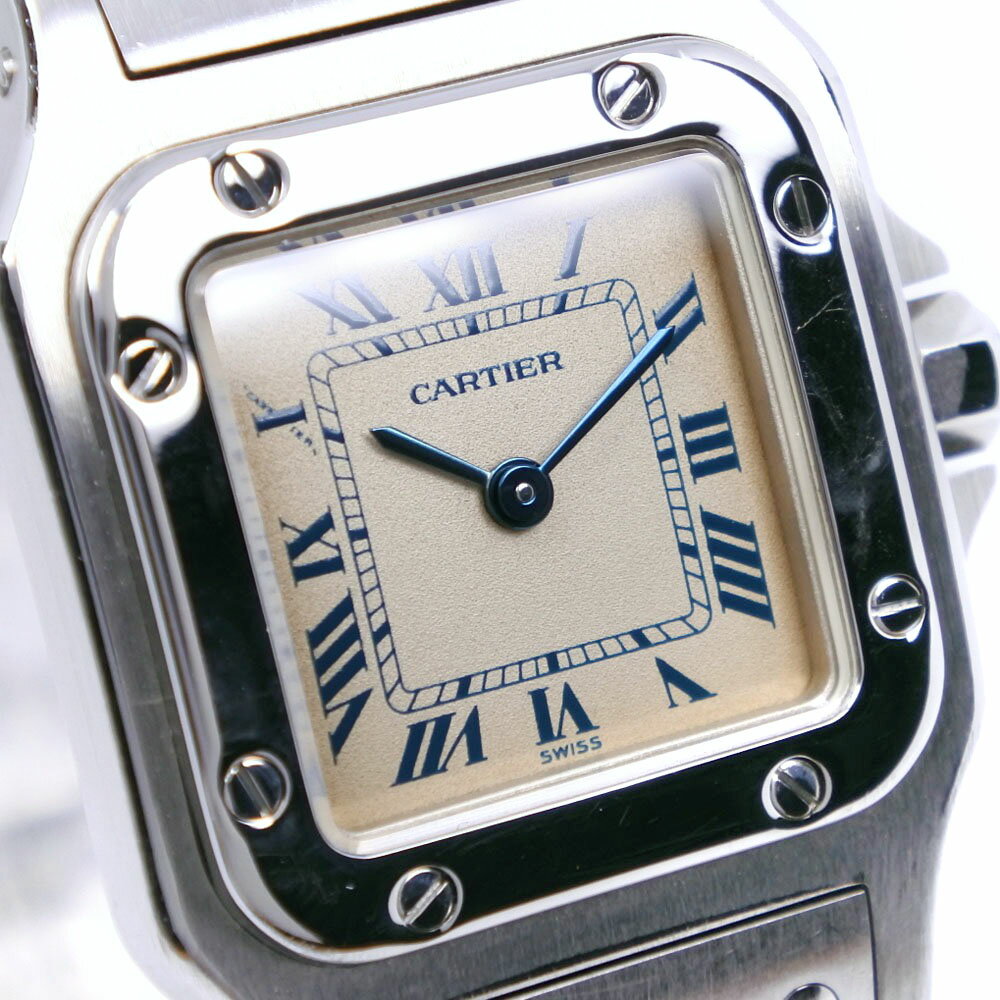 【CARTIER】カルティエ サントスガルベSM W20056D6 ステンレススチール シルバー クオーツ アナログ表示 レディース ベージュ文字盤 腕時計【中古】