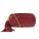 シャネル CHANEL チェーンショルダー ショルダーバッグ マトラッセ フリンジ ラムスキン 赤 斜め掛け ファスナー ChainShoulder レディース...