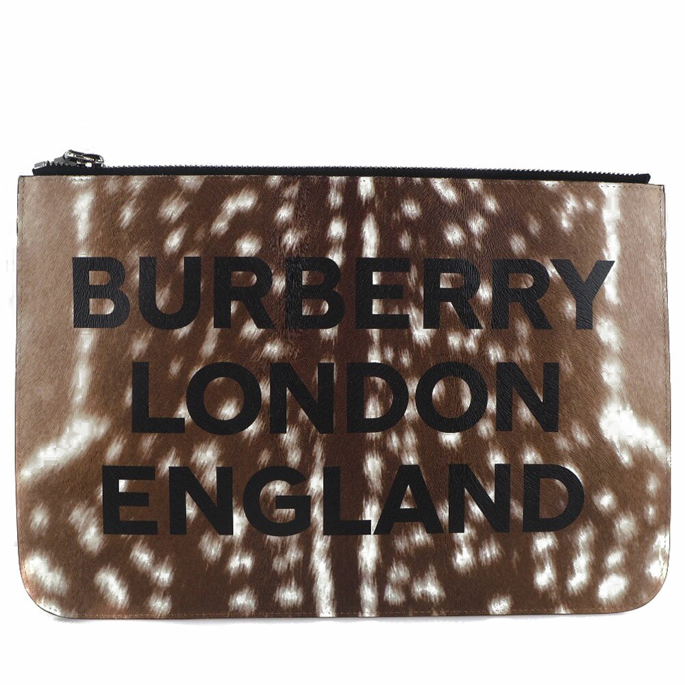 【スーパーセール10％OFF対象】バーバリー BURBERRY LONDON ENGLAND クラッチバッグ セカンドバッグ 8015103 牛革 イタリア製 茶 ファスナー LONDON ENGLAND レディース【未使用】Sランク