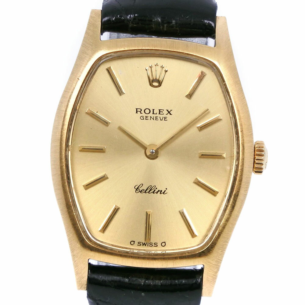ロレックス ROLEX チェリーニ 腕時計 cal.1601 K18イエローゴールド×レザー スイス製 茶 手巻き ゴールド文字盤 Cherini レディース【中古】