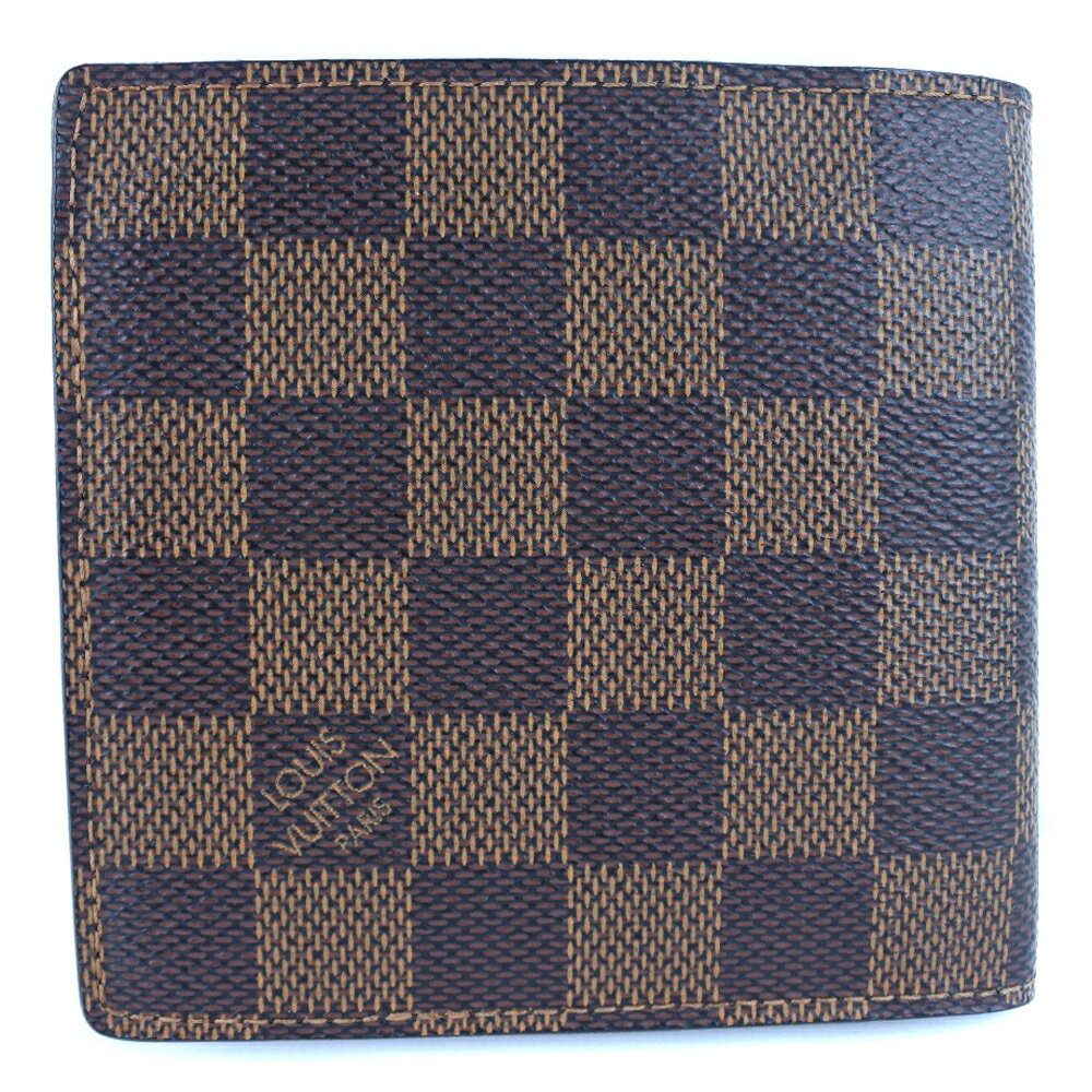 【スーパーセール10％OFF対象】ルイ・ヴィトン LOUIS VUITTON ポルトフォイユ・マルコ 二つ折り財布 N61675 ダミエキャンバス スペイン製 2009年 茶 CA0089 オープン Portefeiulle Marco メンズ【中古】