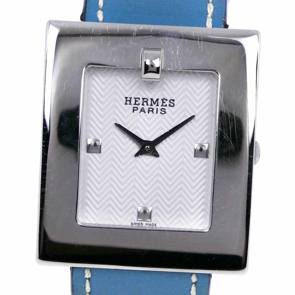 エルメス HERMES ベルトウォッチ 腕時計 BE1.210 ステンレススチール×レザー スイス製 水色 □P クオーツ アナログ表示 白文字盤 Belt watch レディース【中古】