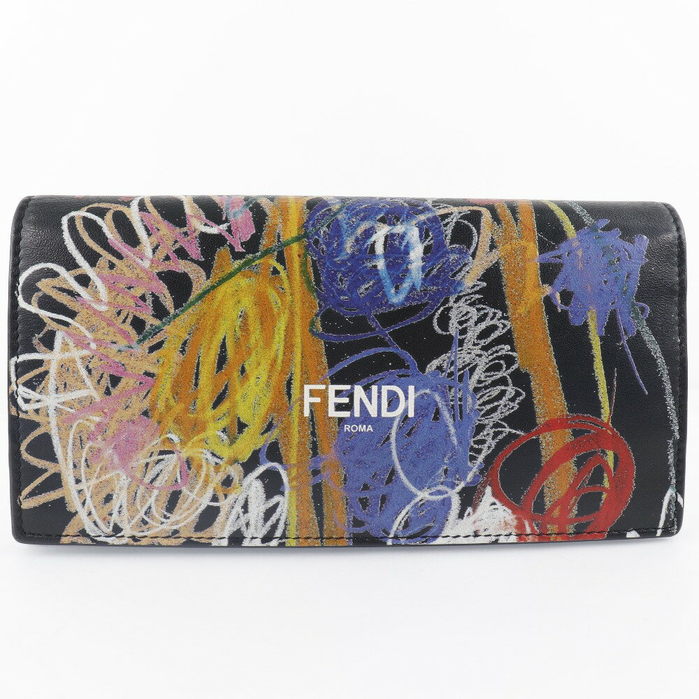 【スーパーセール10％OFF対象】フェンディ FENDI 長財布 ノエル・フィールディング コラボ コンチネンタル 7M0264 0AH8Q カーフ イタリア製 黒 オープン メンズ【中古】