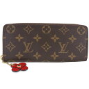 ルイ ヴィトン LOUIS VUITTON ポルトフォイユ クレマンス 長財布 フラワーチャーム M62940 モノグラムキャンバス スペイン製 2018年 茶 GI4108 ファスナー Portefeiulle Clement レディース【中古】