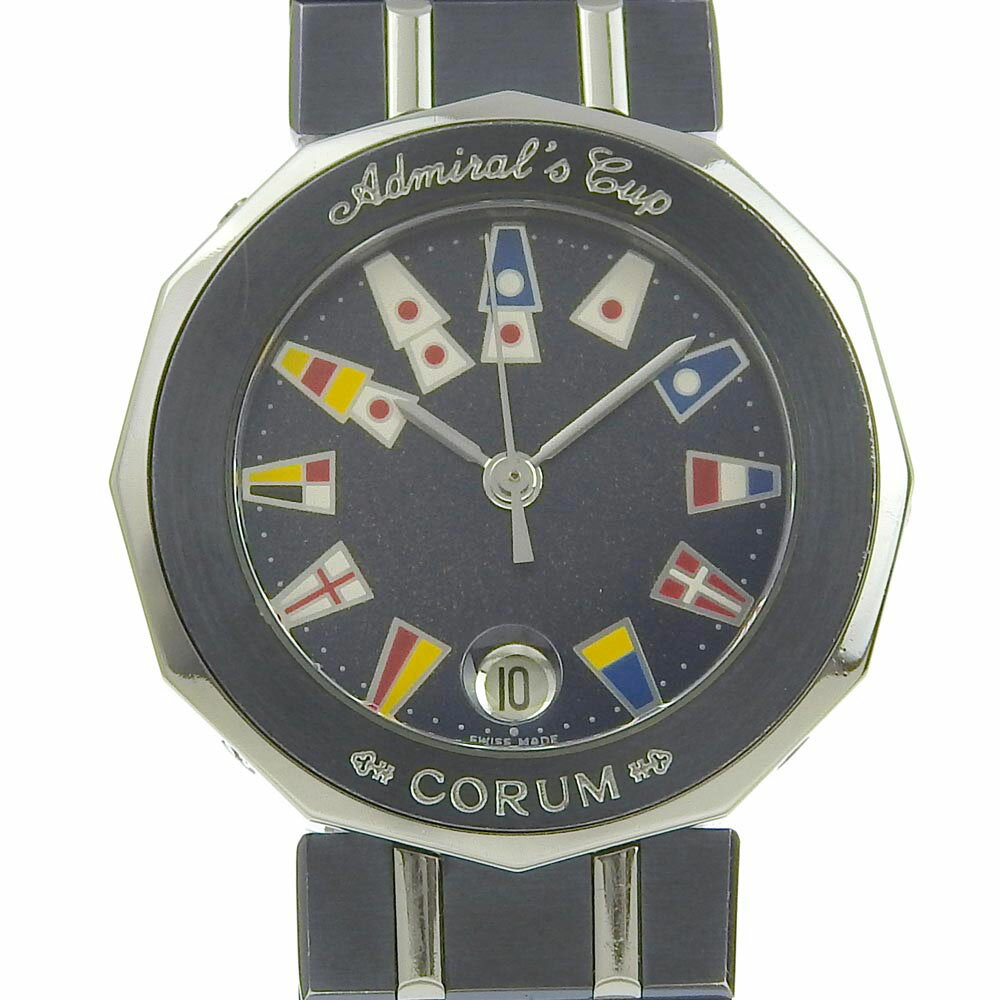 【スーパーセール10％OFF対象】コルム CORUM アドミラルズカップ 腕時計 39.610.30 V-50 ステンレススチール×ガンブルー スイス製 ネイビー クオーツ アナログ表示 ネイビー文字盤 Admirals cup レディース【中古】