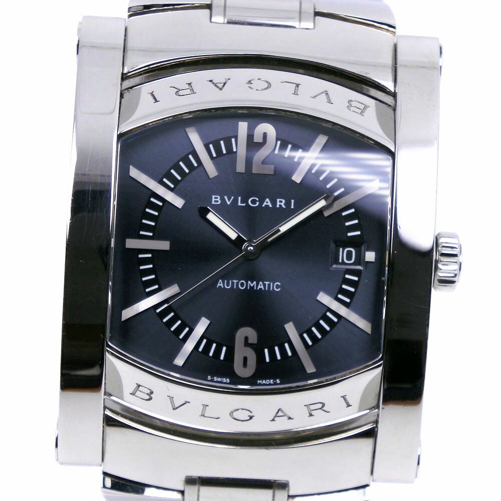 【スーパーセール10％OFF対象】ブルガリ BVLGARI アショーマ 腕時計 AA48S ステンレススチール スイス製 シルバー 自動巻き ネイビー文字盤 Assioma メンズ【中古】A-ランク