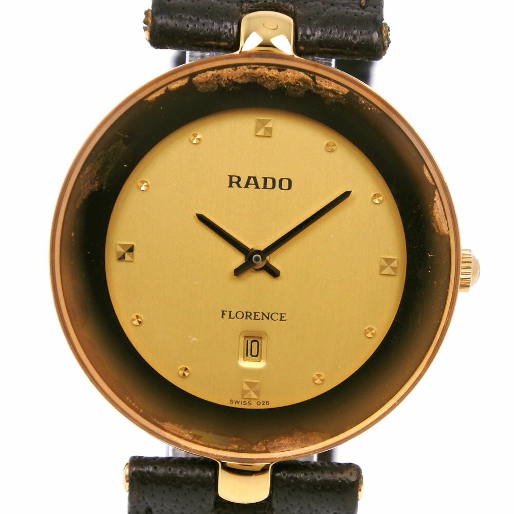 【スーパーセール10％OFF対象】ラドー RADO フローレンス 腕時計 160.3677.2 金メッキ×レザー スイス製 茶 クオーツ アナログ表示 ゴールド文字盤 Florence メンズ【中古】B-ランク