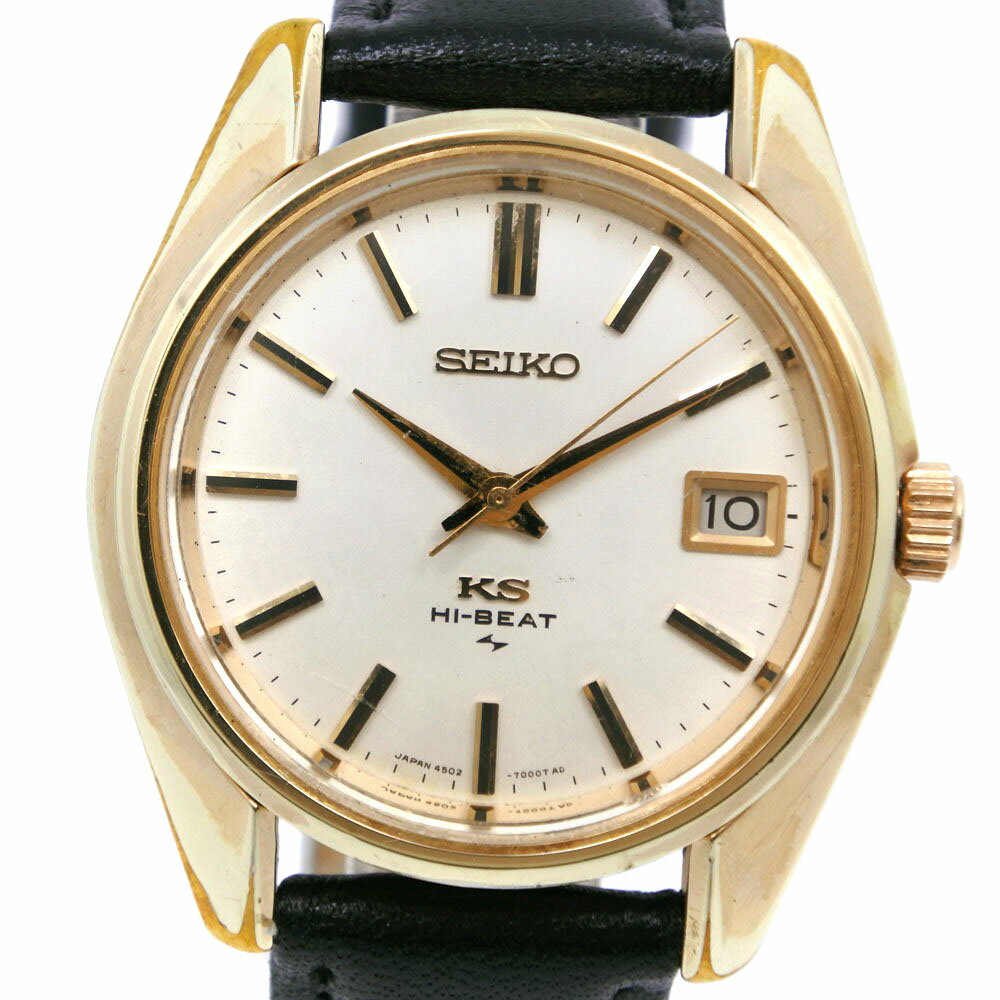 セイコー SEIKO キングセイコー 腕時計 4502-7001 ステンレススチール×金メッキ×レザー 日本製 黒 手巻き シルバー文字盤 King Seiko レディース【中古】