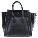 セリーヌ CELINE ラゲージ ミニショッパー トートバッグ カーフ イタリア製 黒/赤 手提げ A4 ファスナー Luggage mini shopper レディース【中古】