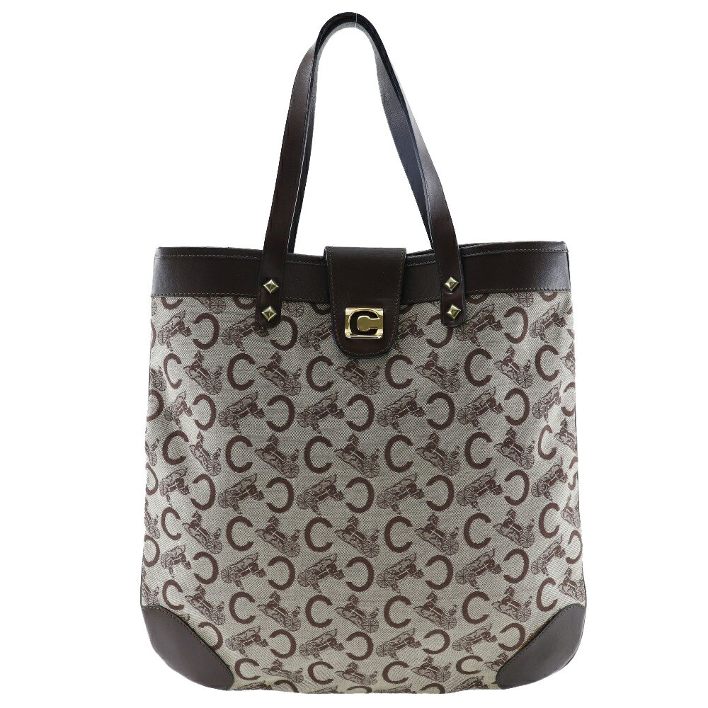 【スーパーセール45%OFF対象】セリーヌ CELINE Cマカダム トートバッグ キャンバス フランス製 茶 肩掛け 手提げ A4 オープン C Macadam レディース【中古】