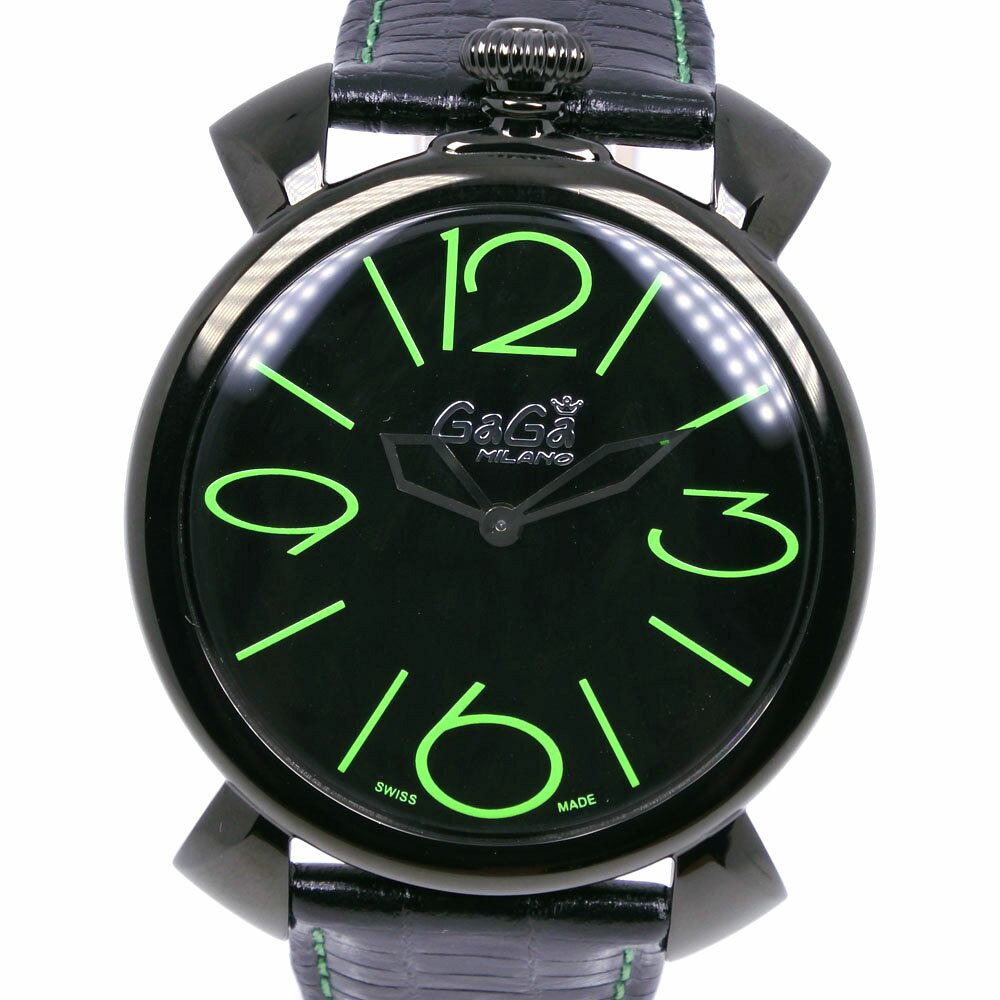 【ファッションセール10%OFF対象】ガガ・ミラノ Gaga Milano マヌアーレ シン 腕時計 5092 ステンレススチール×レザー スイス製 黒 クオーツ アナログ表示 黒文字盤 Manuare Singh メンズ【中古】