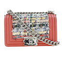 シャネル CHANEL ボーイシャネル チェーンショルダー ショルダーバッグ ツイード×カーフ フランス製 赤 肩掛け 手提げ 2way フラップ Boy Ch...