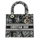 クリスチャンディオール Dior LADY D-LITE ミディアム ハンドバッグ プラン ドゥ パリ エンブロイダリー M0565OOMP_M993 コットン イタリア製 黒 斜め掛け 手提げ 2way A5 フラップ LADY D-LITE Medium レディース【中古】A+ランク