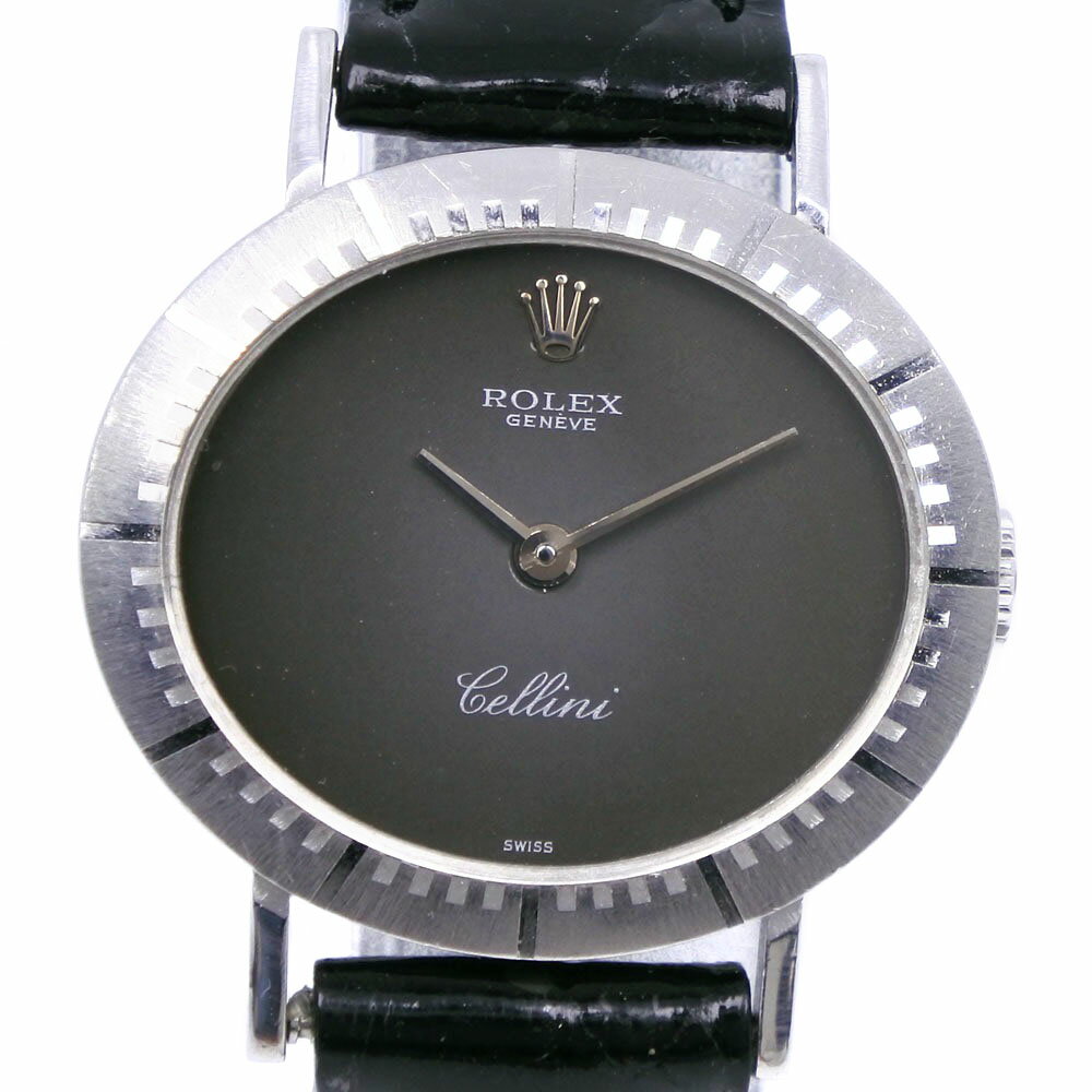 ロレックス ROLEX チェリーニ 腕時計 cal.1601 4081/9 K18ホワイトゴールド×クロコダイル 黒 手巻き グレー文字盤 Cherini レディース【中古】