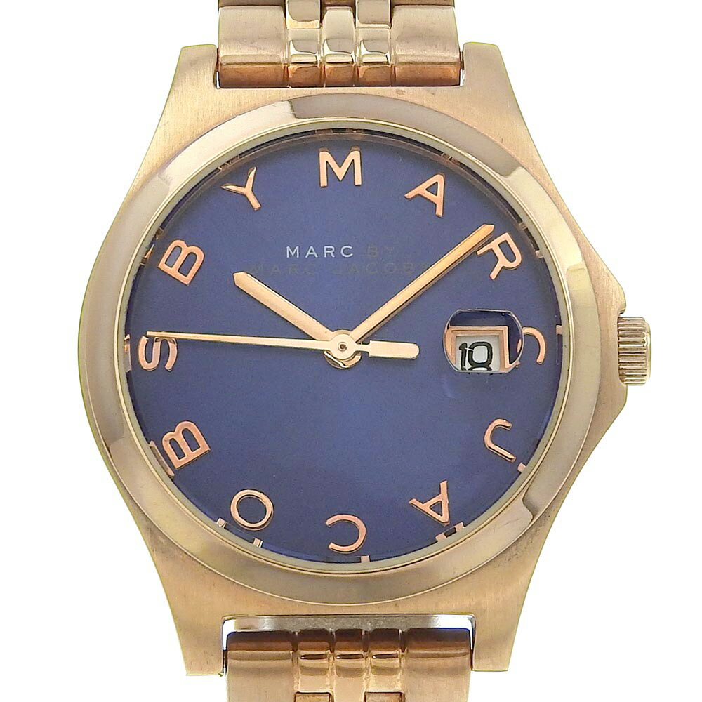 【スーパーセール10％OFF対象】マークバイマークジェイコブス MARC BY MARC JACOBS ザ・スリム 腕時計 MBM3322 ステンレススチール アメリカ製 ピンクゴールド クオーツ アナログ表示 ネイビー文字盤 The Slim レディース【中古】