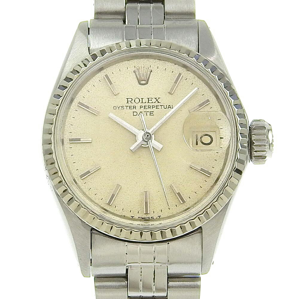 【スーパーセール10％OFF対象】ロレックス ROLEX オイスターパーペチュアル 腕時計 デイト 6517 ステンレススチール スイス製 シルバー 自動巻き シルバー文字盤 Oyster perpetual レディース【中古】