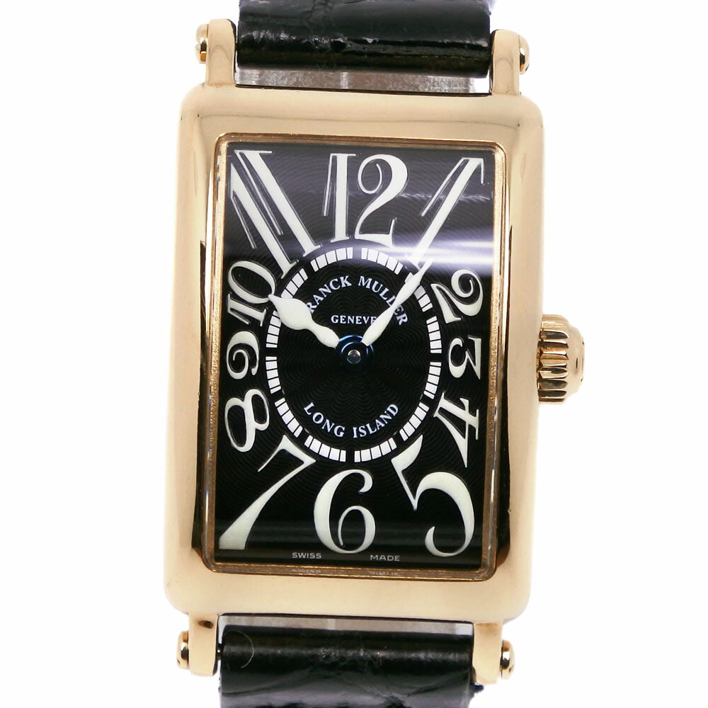 【スーパーセール10％OFF対象】フランクミュラー FRANCK MULLER ロングアイランド 腕時計 802QZ K18イエローゴールド×クロコダイル スイス製 黒 クオーツ アナログ表示 黒文字盤 Long Island レディース【中古】A-ランク