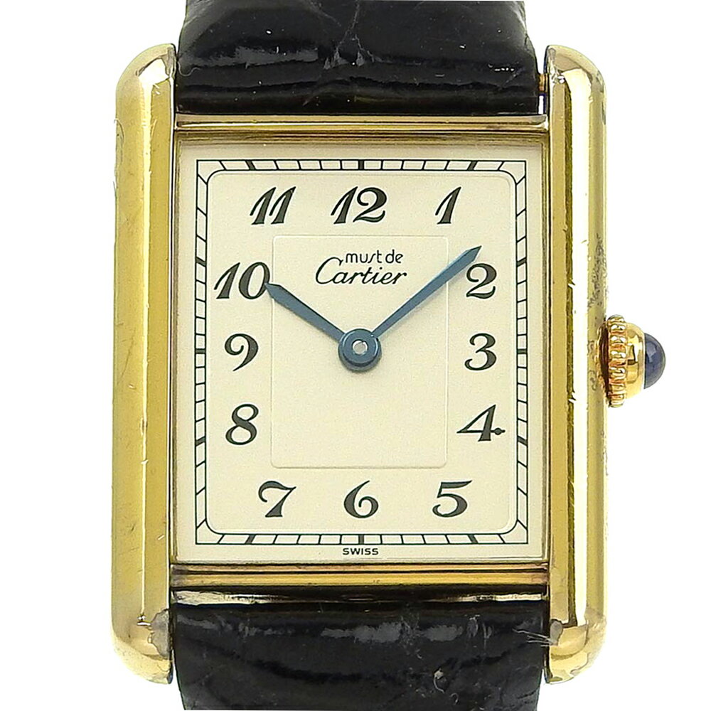 【スーパーセール10％OFF対象】カルティエ CARTIER タンクヴェルメイユ 腕時計 シルバー925×クロコダイル スイス製 ゴールド クオーツ アナログ表示 シルバー文字盤 Tank Vermeil レディース【中古】B-ランク