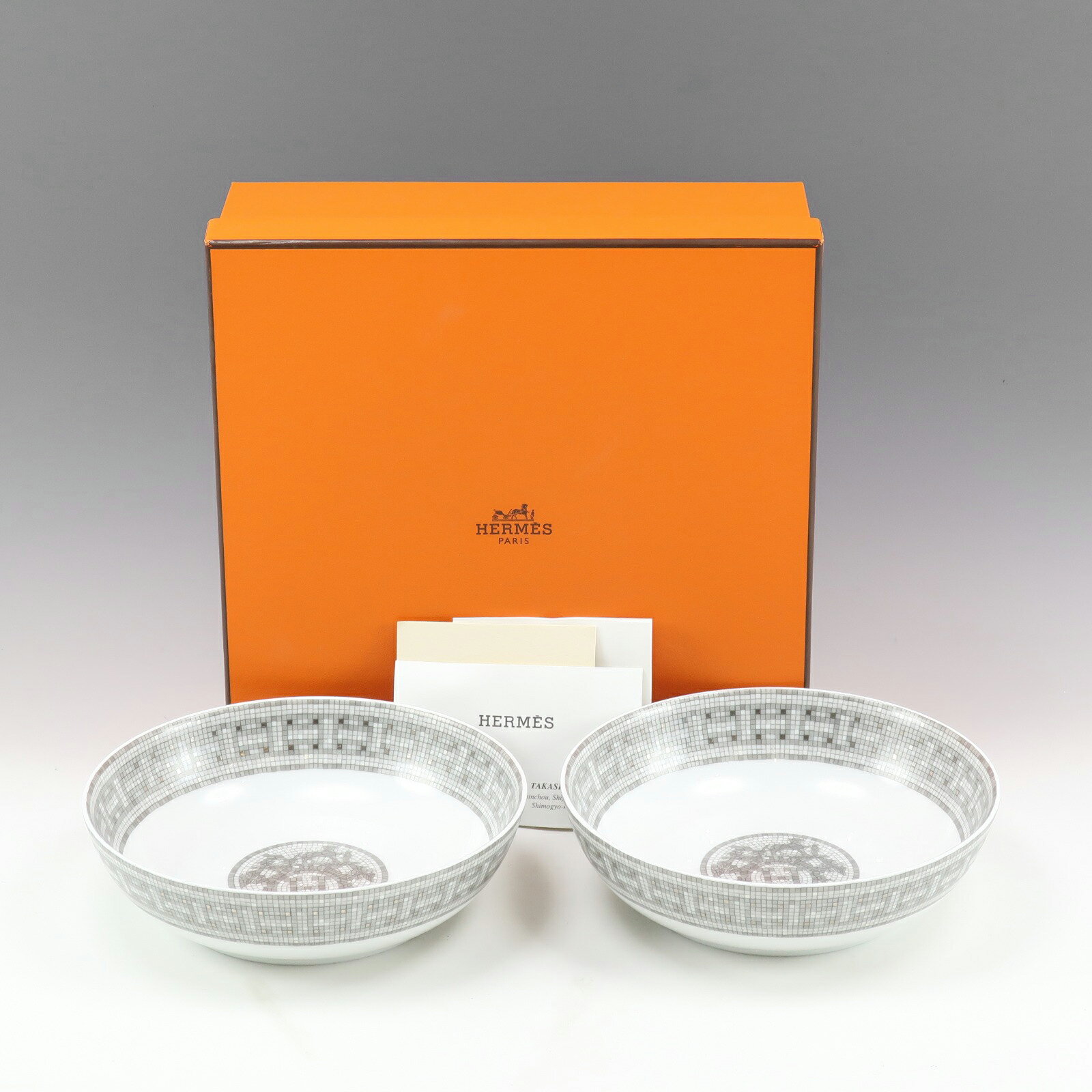 【スーパーセール10％OFF対象】エルメス HERMES モザイク ヴァンキャトル プラチナ 食器 17cm シリアルボウル 2個【未使用】Sランク