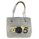 シャネル CHANEL チェーントート トートバッグ キャンバス イタリア製 2005年 手提げ A5 オープン Chain tote レディース【中古】Aランク