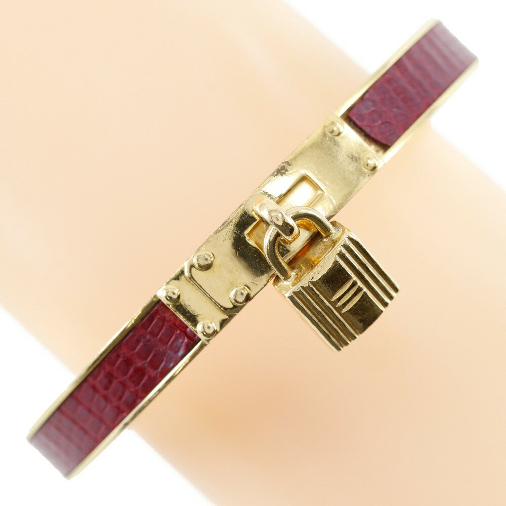 エルメス HERMES ケリーバングル バングル カデナ 金メッキ×リザード フランス製 赤 約30.1g Kelly bangle レディース【中古】