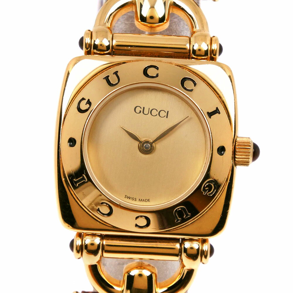 【スーパーセール10％OFF対象】グッチ GUCCI ホースビット 腕時計 6300L 金メッキ×レザー スイス製 ゴールド クオーツ アナログ表示 ゴールド文字盤 Horsebit レディース【中古】