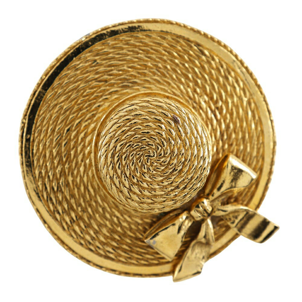 シャネル CHANEL 麦わら帽子 ブローチ 金メッキ フランス製 約36.0g Straw hat レディース【中古】A-ランク