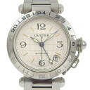 カルティエ CARTIER パシャ 腕時計 メリディアン GMT W31078M7 ステンレススチール スイス製 自動巻き シルバー文字盤 Pasha ボーイズ【中古】Aランク