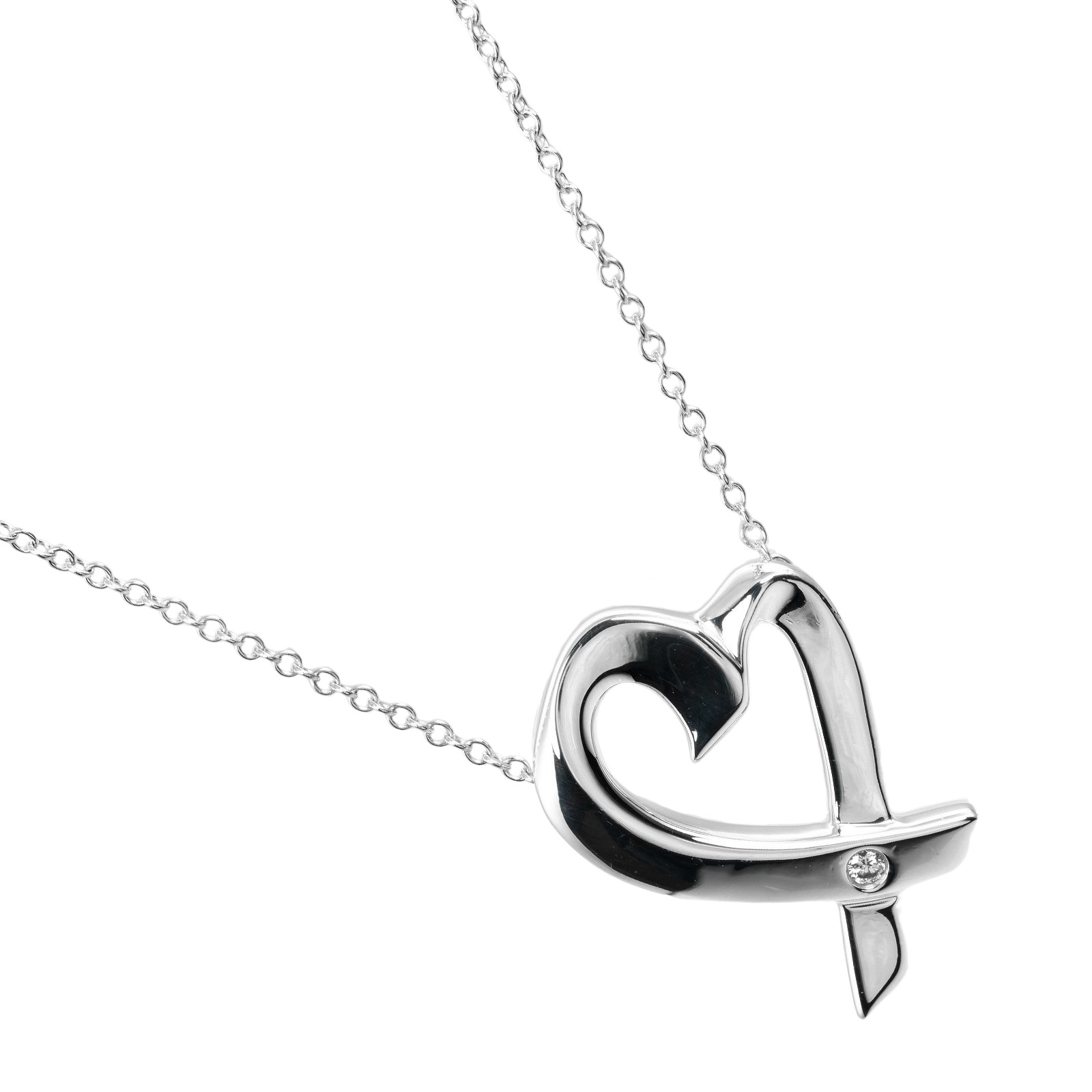 【スーパーセール10％OFF対象】ティファニー TIFFANY&Co. ラビングハート ネックレス シルバー925 ダイヤモンド 約3.9g【中古】Aランクのサムネイル
